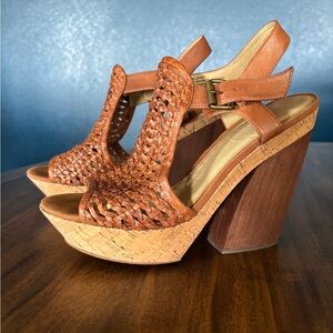 Levity Tan Woven Platform Heels 9.5